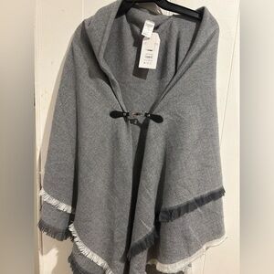 Time Tru Gray Women's Cape with Fringe Detail